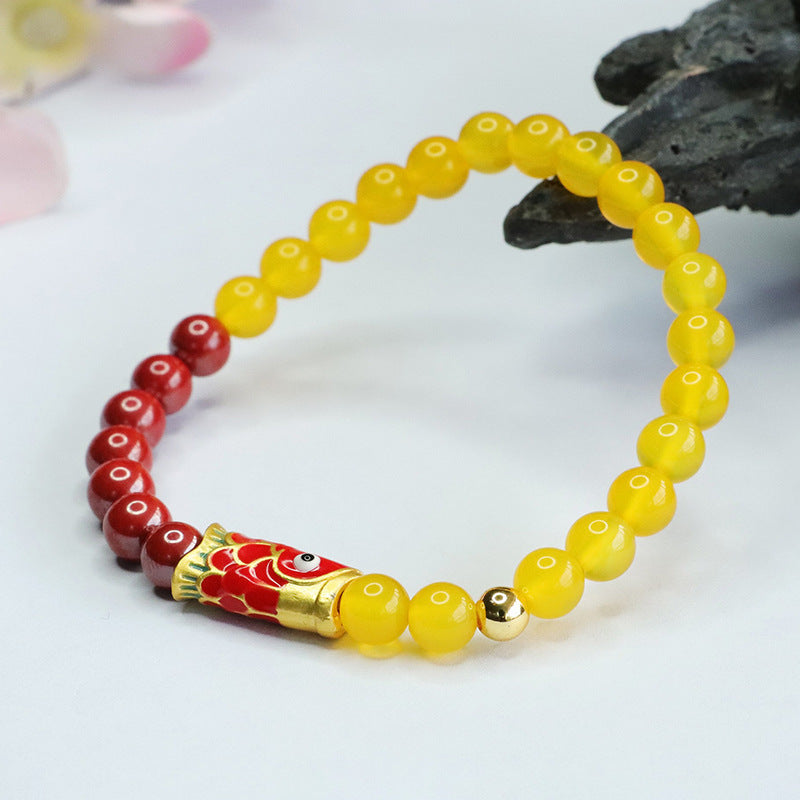 Fortune's Favor Sterling Silver Cinnabar Emperor Sand Topaz Koi Fish Bracelet