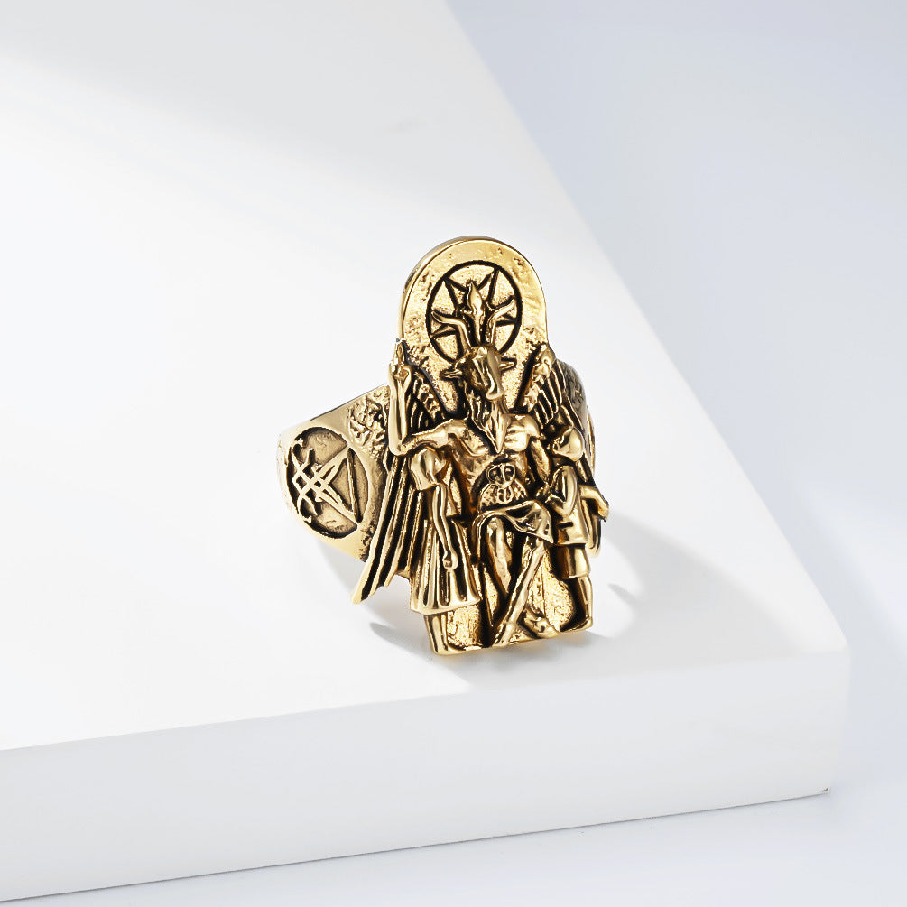 Planderful Everyday Genie Dark Wind Devil Goat Ring Steel Unisex Punk Statement for Men