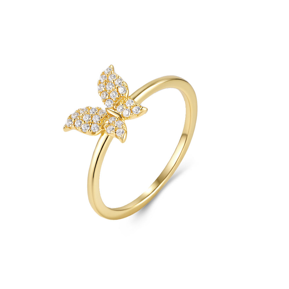 S925 Sterling Silver Butterfly Ring Tide Ring Tail Ring
