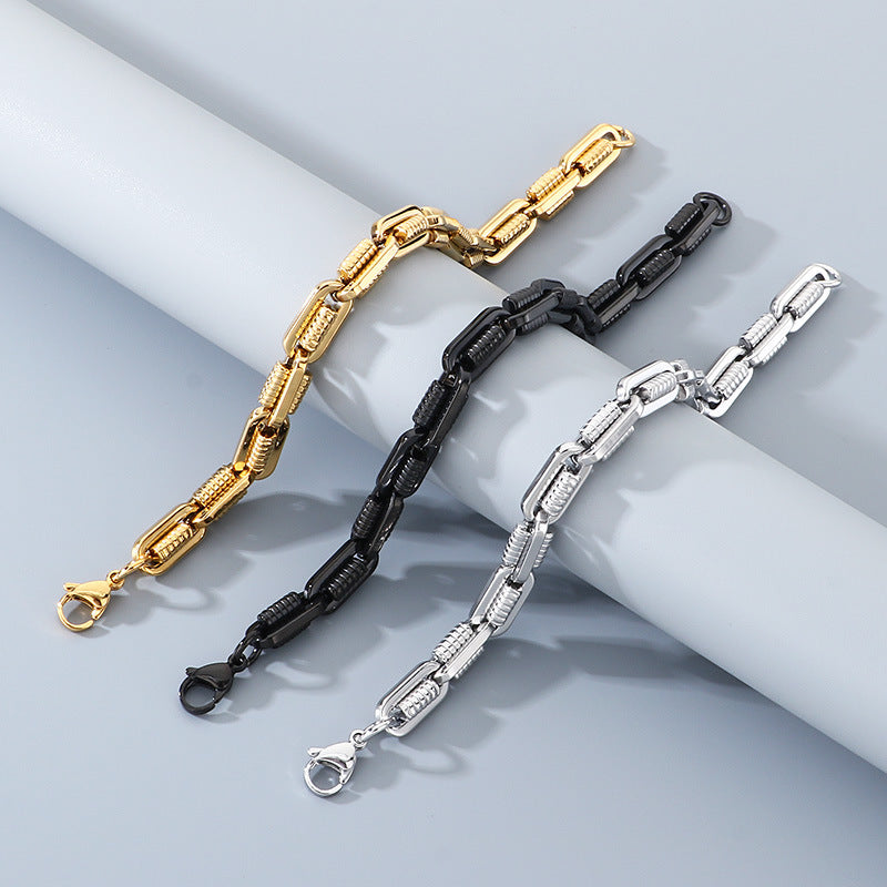 Design Metal Chain Bracelet – Mechanical Wind Rock Vacuum Plating Titanium Steel Men's