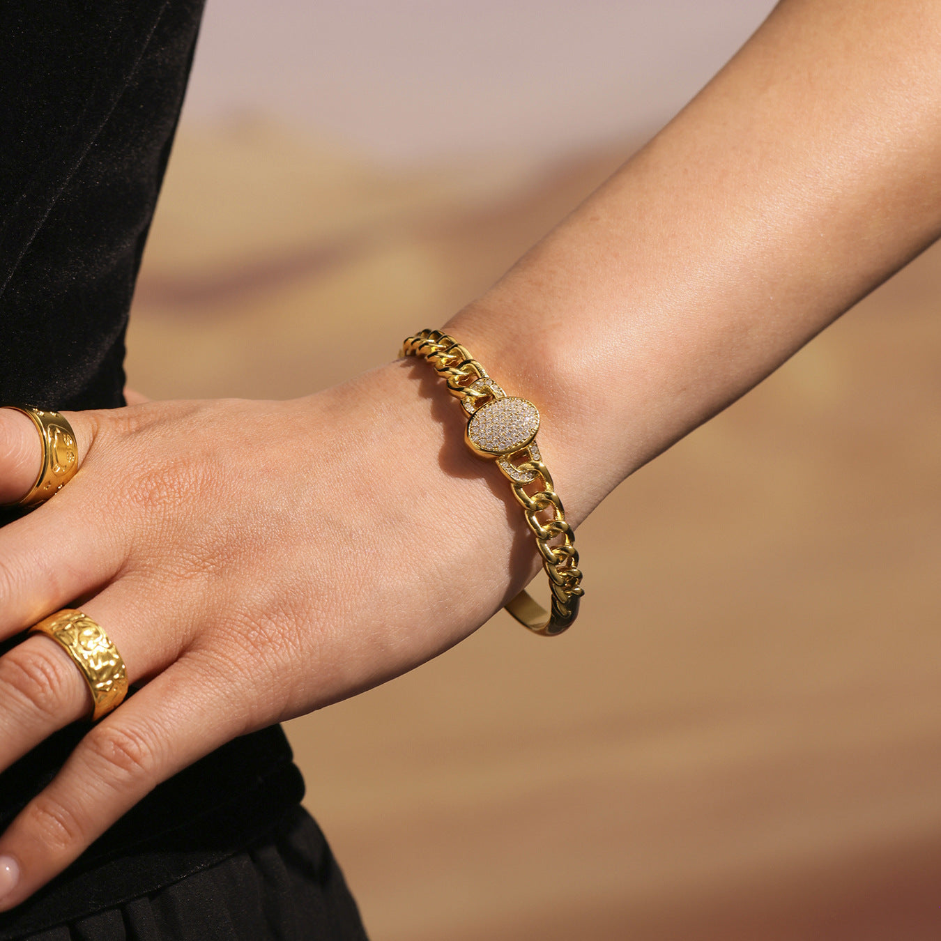 Planderful Stainless Steel NK Chain Zircon Bracelet Unisex