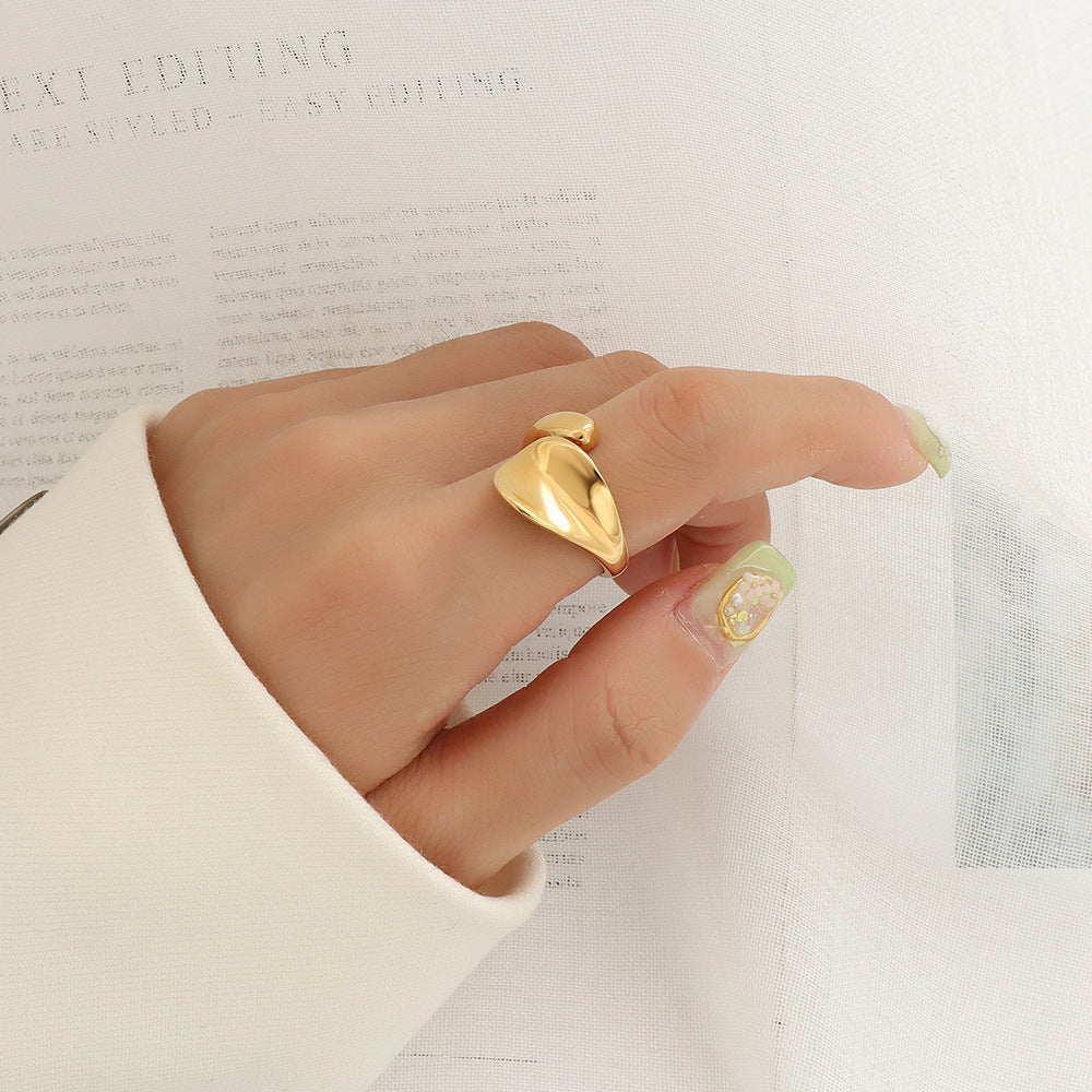 French Chic Titanium Steel 18k Gold Index Finger Geometric Ring