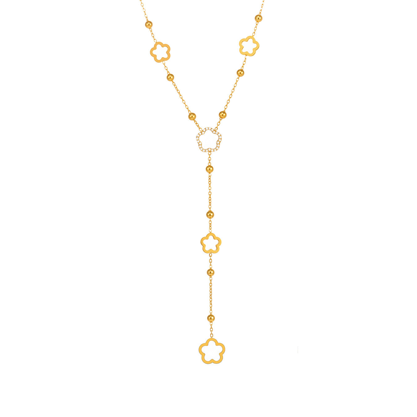 Planderful Women Stainless Steel Tassel Zircon Necklace