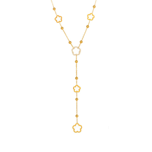 Planderful Women Stainless Steel Tassel Zircon Necklace