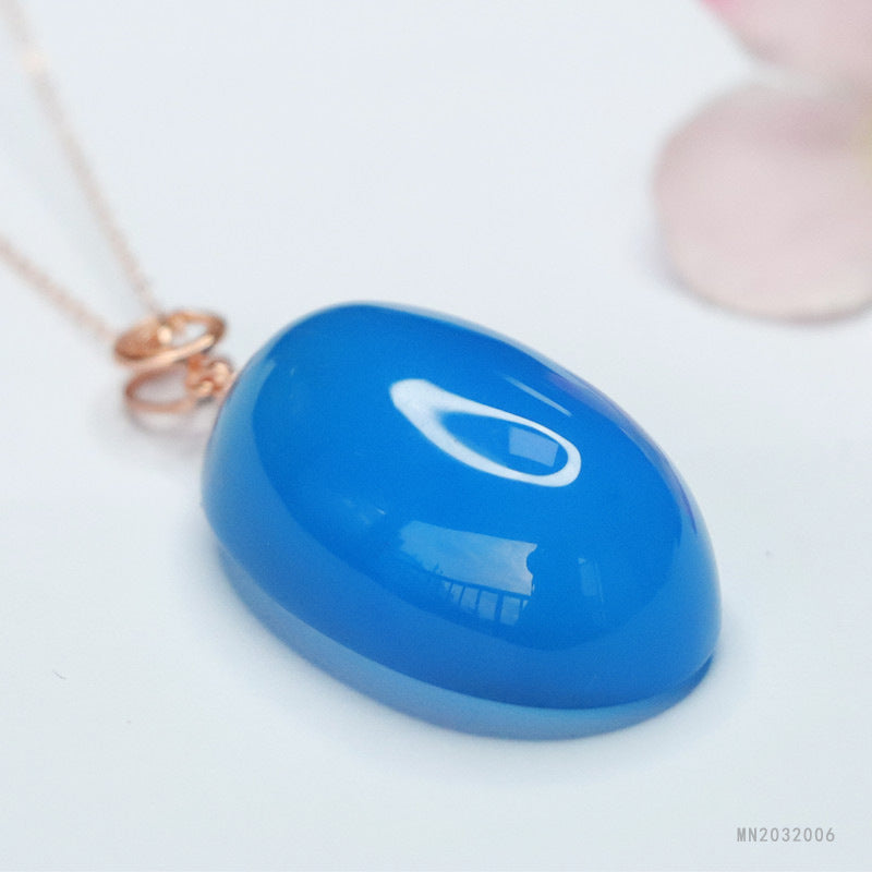 Blue Chalcedony Oval Silver Pendant — No Chain