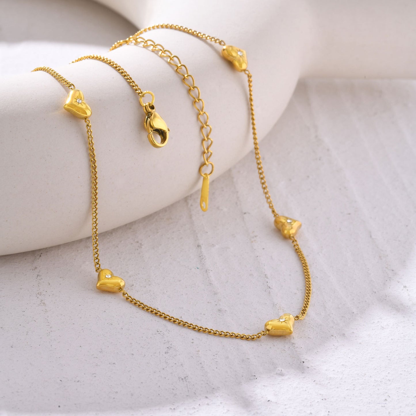 Ladies Stainless Steel Zircon Heart Necklace Gold