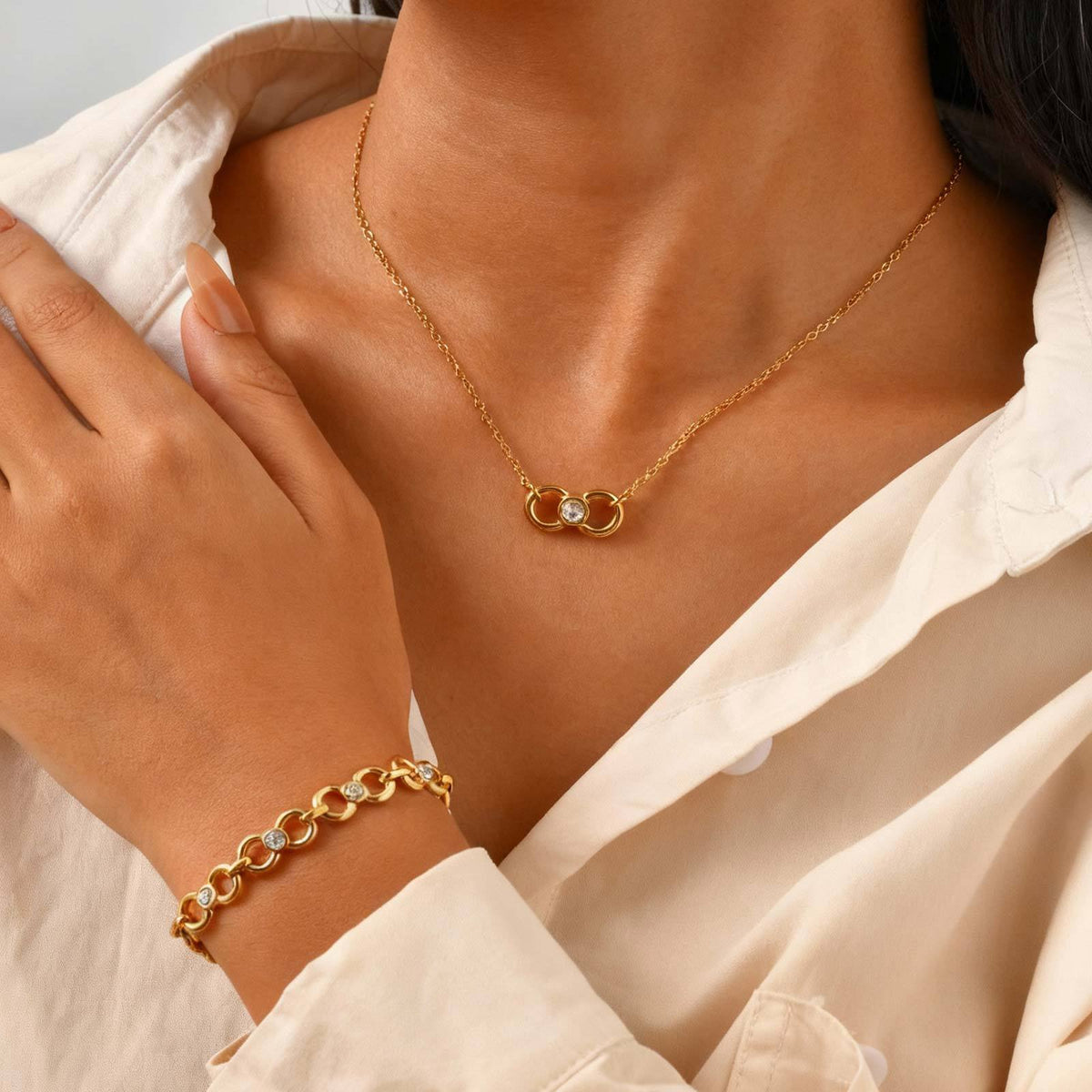 Stainless Steel 8 Characters Infinite White Zircon Necklace Bracelet Unlimited Collarbone