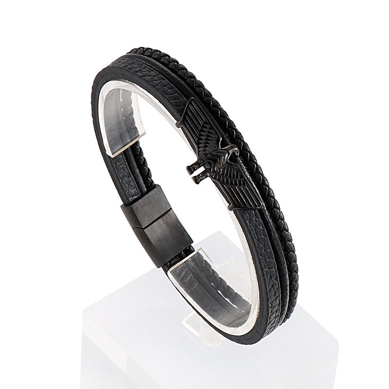 Planderful Mens Leather Rope Bracelet Magnetic Buckle