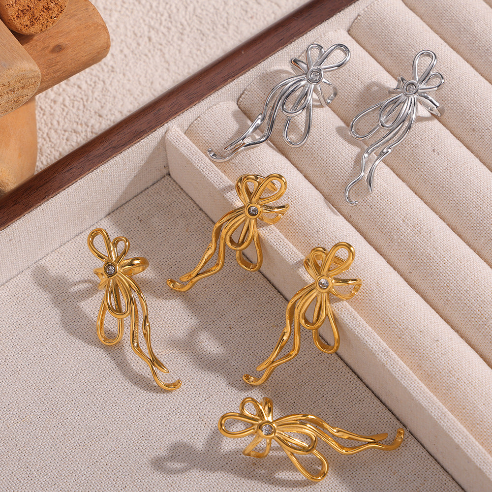 Geometric Bow Zircon Earrings in Titanium Steel