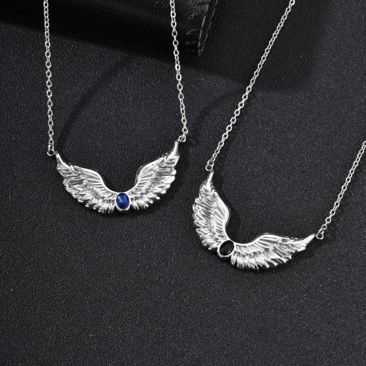 Style Men's Stainless Steel Black Zirconium Feather Wing Necklace Punk Stacked