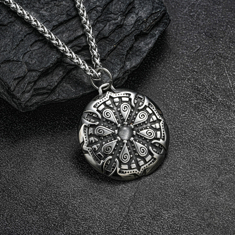 Planderful Odin Compass Pendant Titanium Steel Necklace for Men Vintage Hip Hop Style
