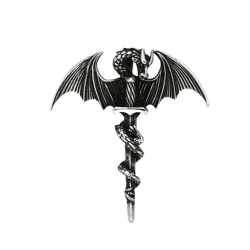 Gothic Dragon Titanium Steel Pendant for Men - Retro Thai Silver Inspired Jewelry