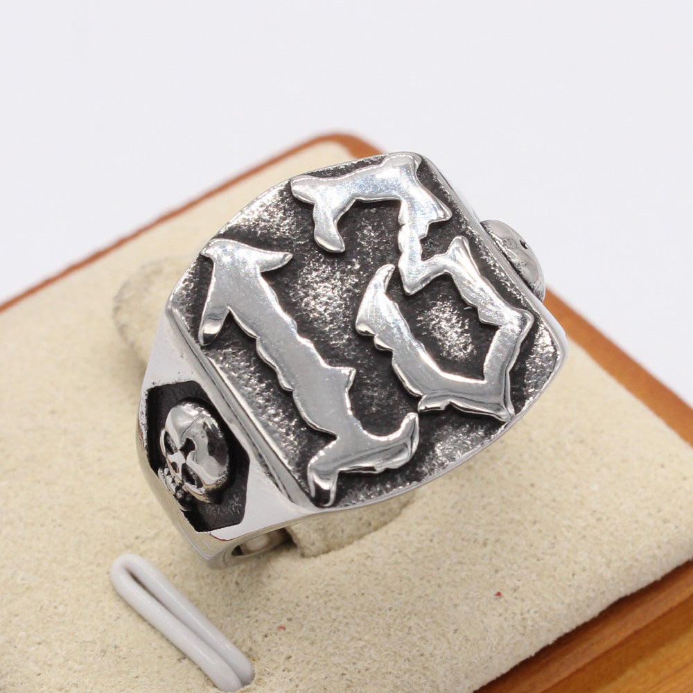 Retro Number 13 Skull Titanium Steel Ring