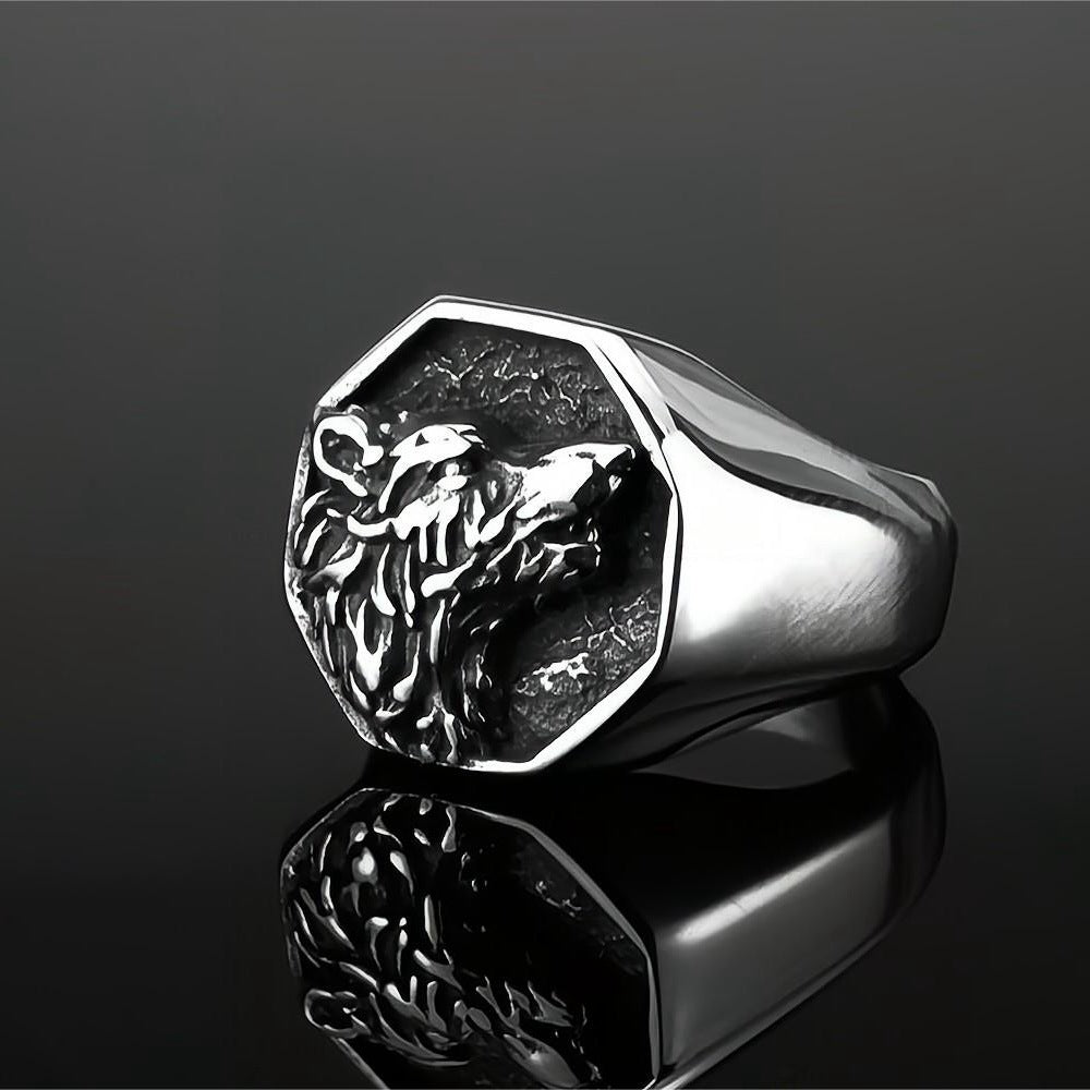European and American Jewelry Men's Wolf Head Stainless Steel Ring