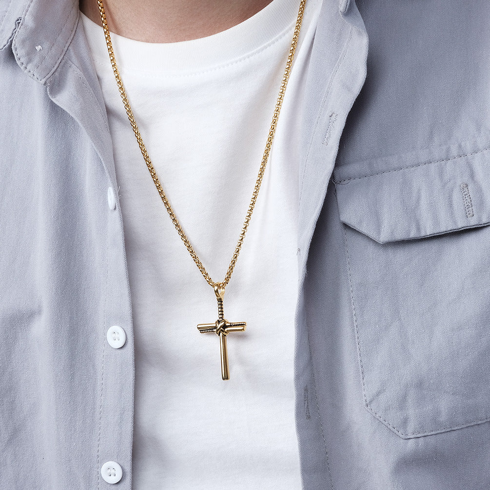 Cross-Border Jewelry Supply Titanium Steel Baseball Bat Cross Necklace