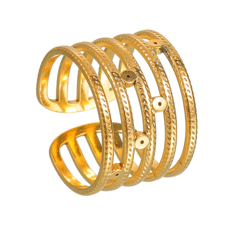 Geometric Stainless Steel Ring Planderful Adjustable Open Design For Women Unisex Durable Fade Resistant
