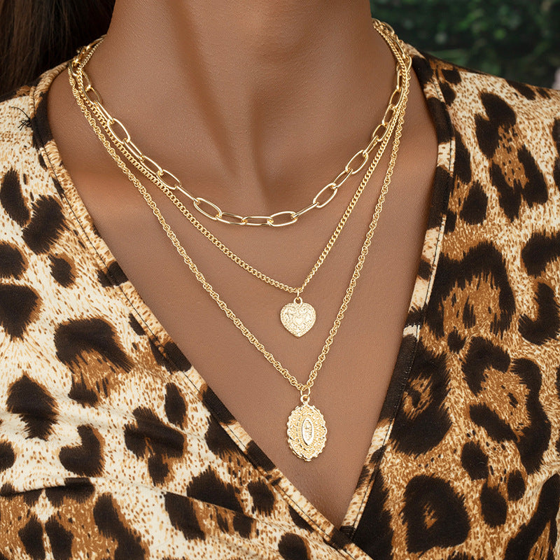 Trendy Three-Layer Love Necklace - Stylish Cross-Border Fashion Accessory