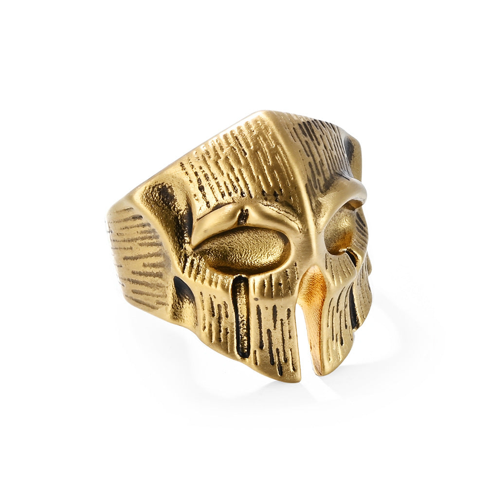 Planderful Spartan Skull Ring Titanium Steel For Men Bold Retro Warrior Jewelry Edition