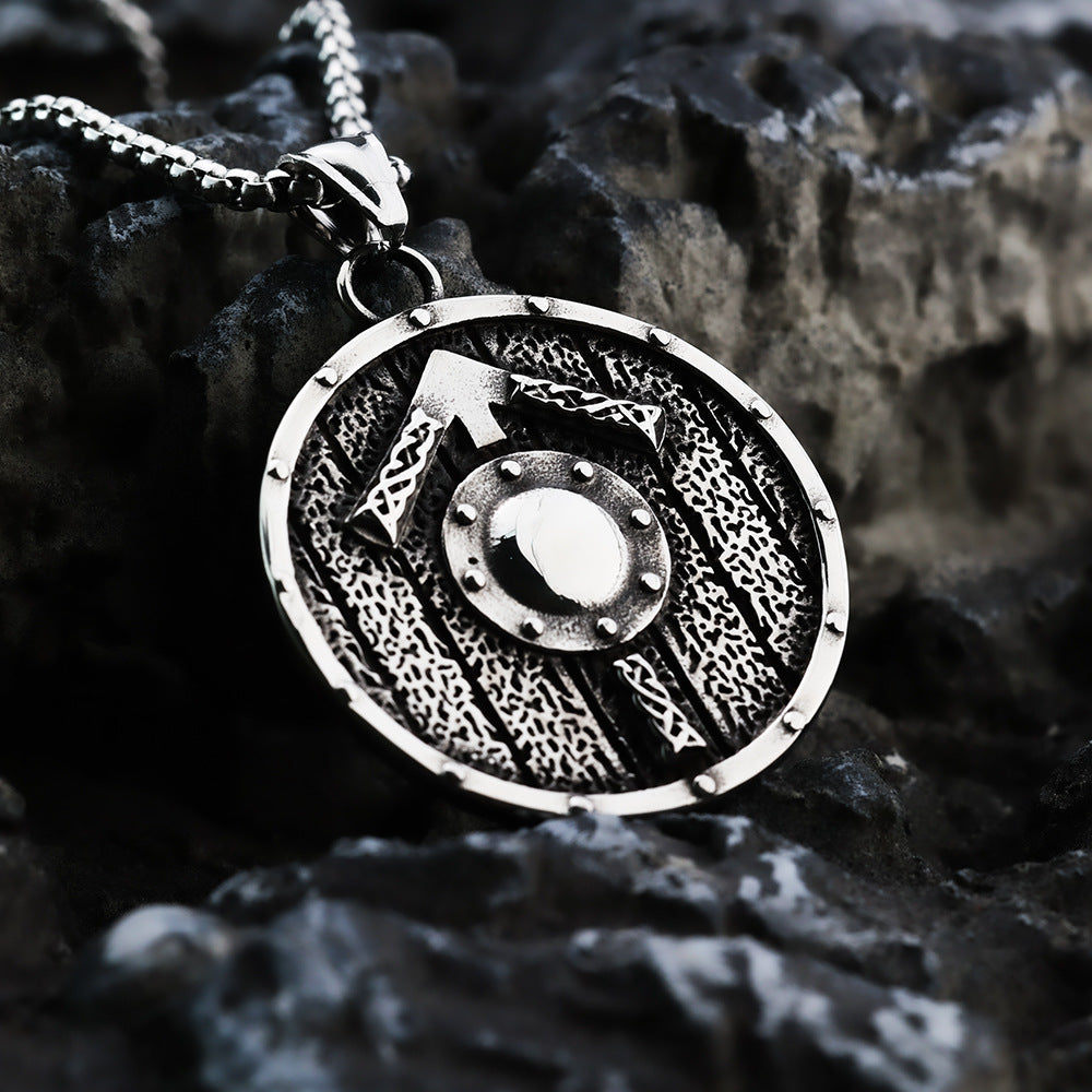 European And American Retro Stainless Steel Viking Shield Necklace