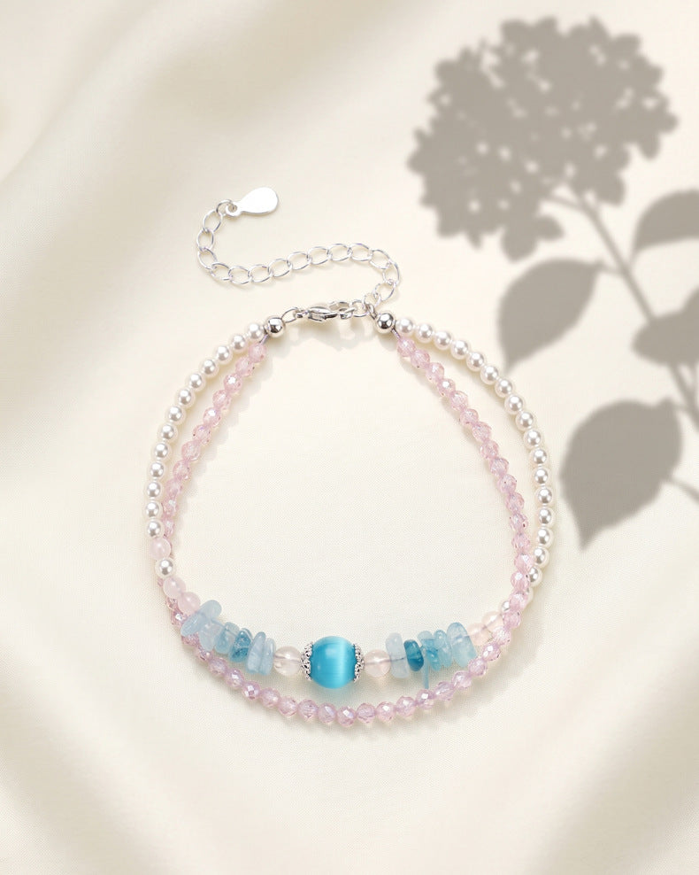 Lapis Lazuli Citrine Pearl Double-Wrap Bracelet