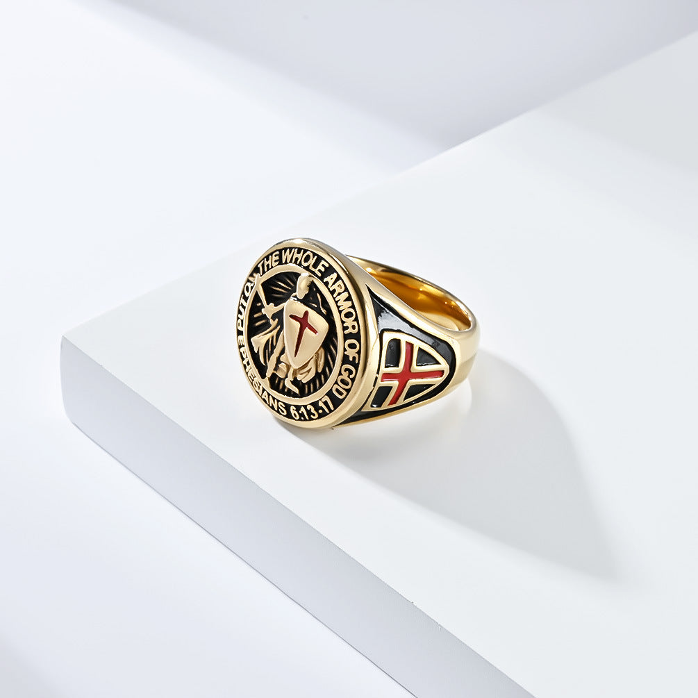 Planderful Stainless Steel Ring Templar Shield Cross Retro Hip Hop Bold For Men Who Love Streetwear