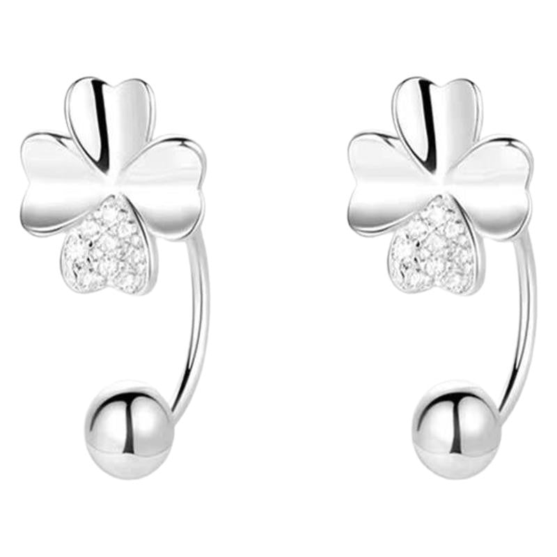 925 Sterling Silver Four-Leaf Clover Ear Hook Women's Earrings