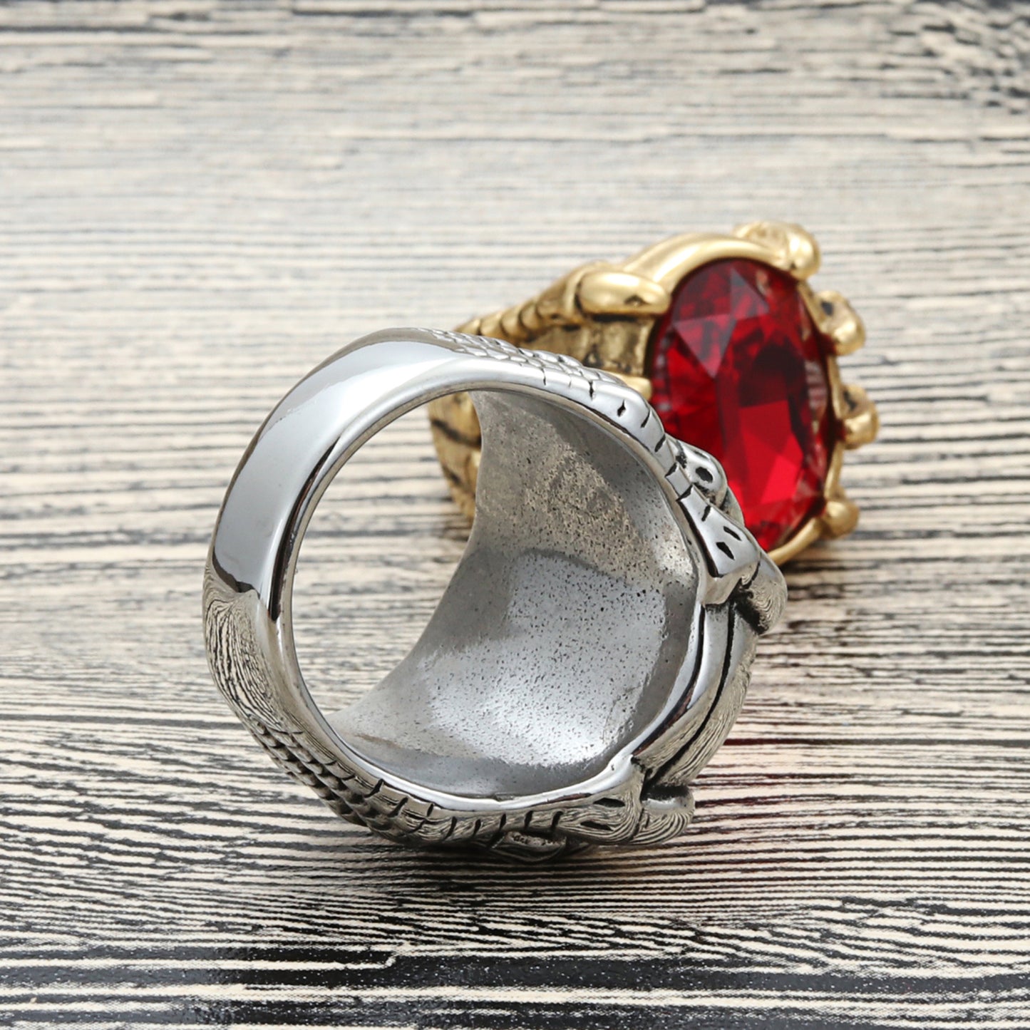 Planderful Titanium Steel Ring Multicolor Stone Dragon Claw Unisex Men Retro Punk Protection Statement