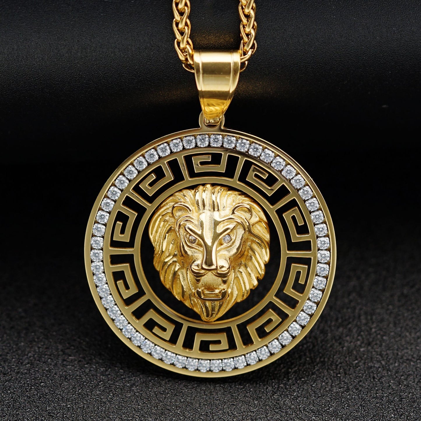 Planderful Lion Head Pendant Necklace Stainless Steel Full Zircon Unisex Hip Hop Jewelry Statement