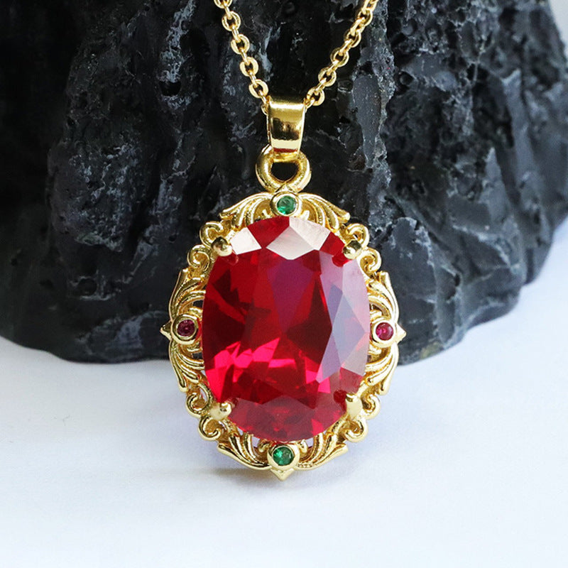 Lab-Grown Ruby Faceted Floral Pendant — No Chain