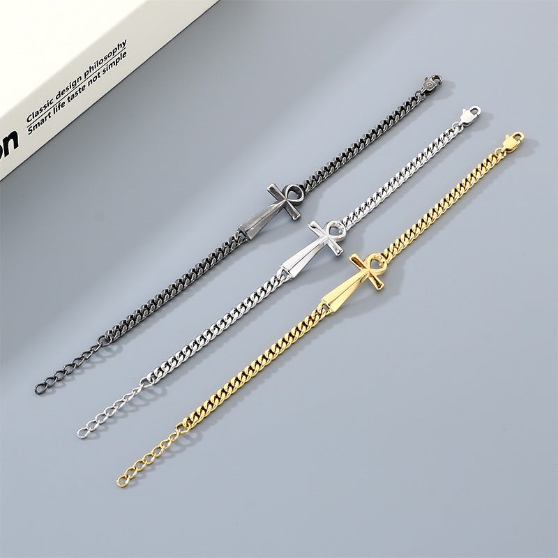 Talisman Of Life – Antique Ancient Egyptian Anka Cross Cuban Chain Titanium Steel Unisex Bracelet