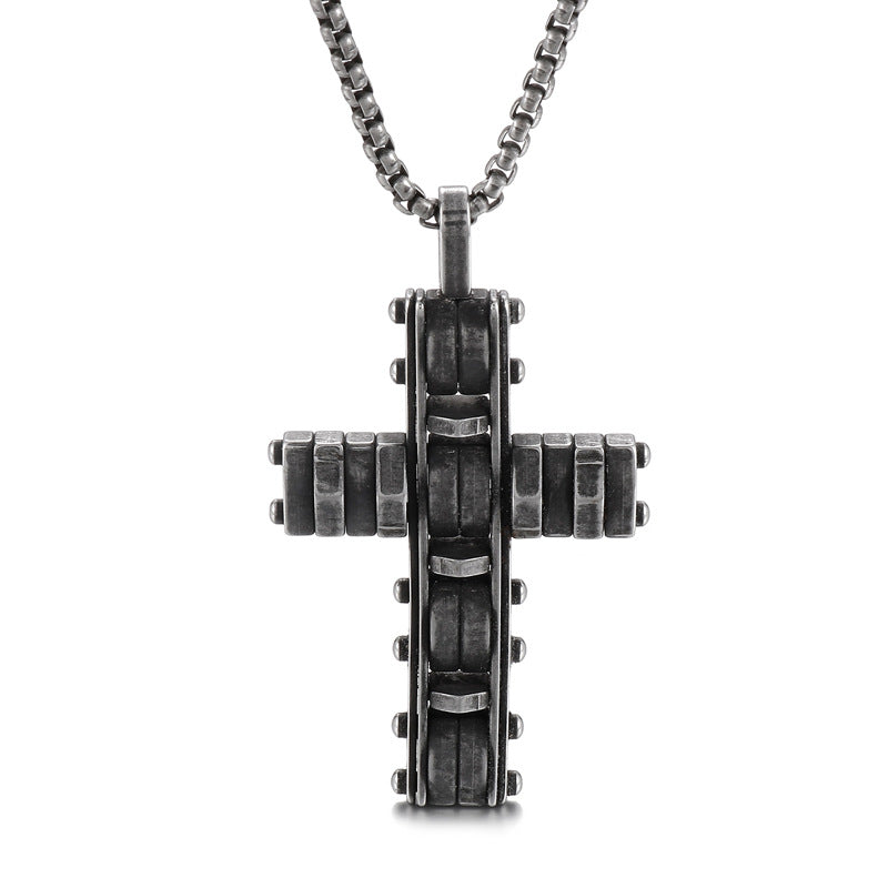Hip-Hop Men's Personalized Irregular Cross Pendant Necklace in Stainless Steel and Titanium