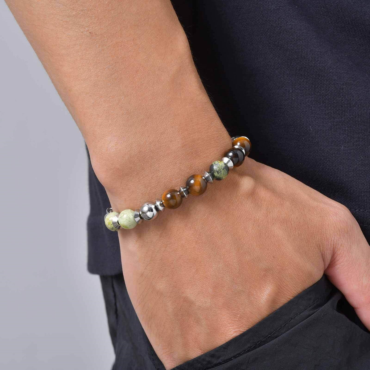 Natural Stone Stainless Steel Bracelet for Men