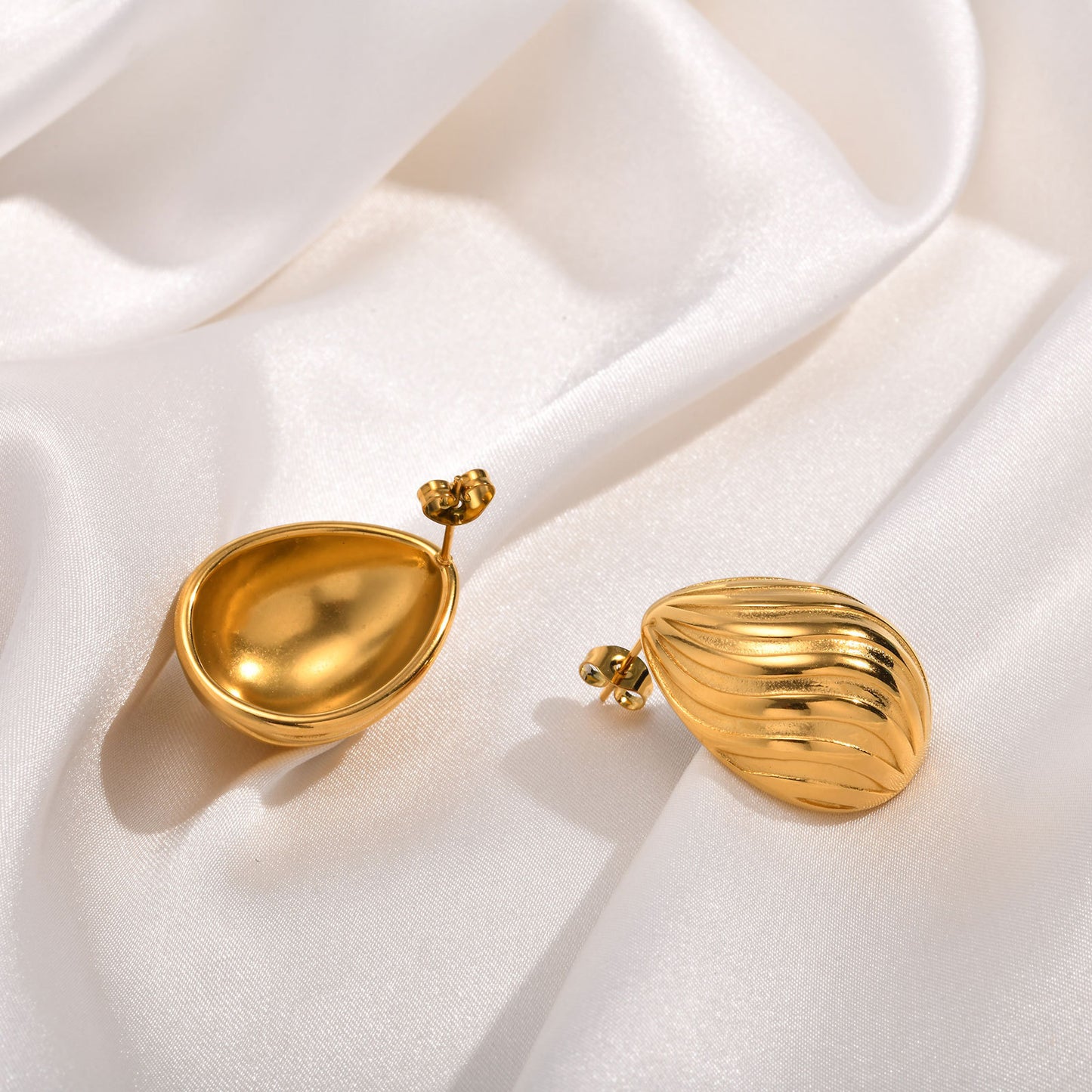 Jewelry Stainless Steel Striped Stud Earrings Pleated Fashion