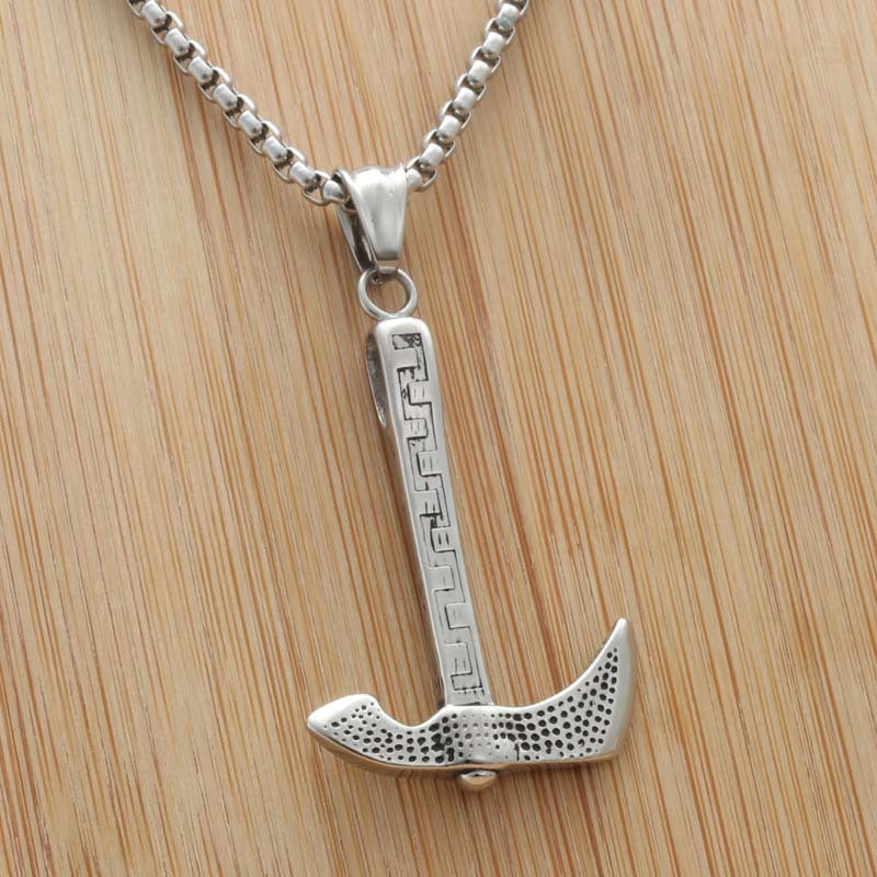 Titanium Steel Punk Axe Pendant Necklace for Men - Retro Trendy Design by Planderful