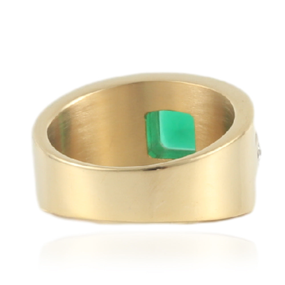 Stylish Green Zircon Inlaid Titanium Steel Ring for Men and Women - European, American, and Korean Design