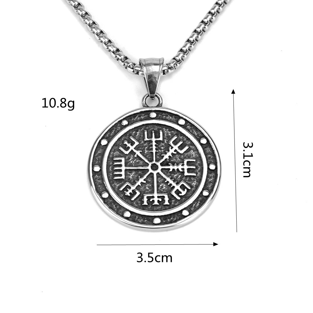 Vintage Viking Compass Stainless Steel Men's Pendant Necklace