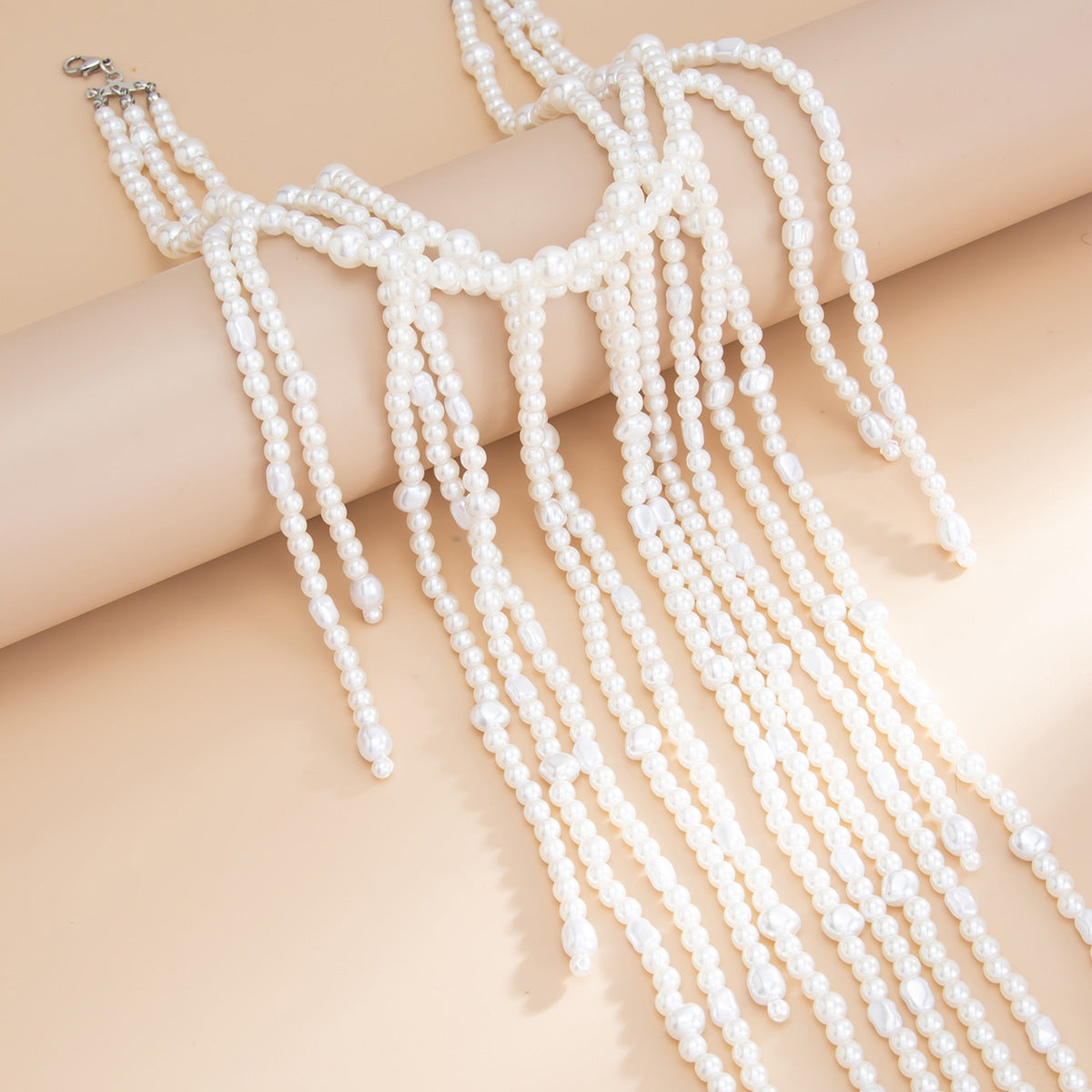 French Pearl Bead Long Fringe Necklace