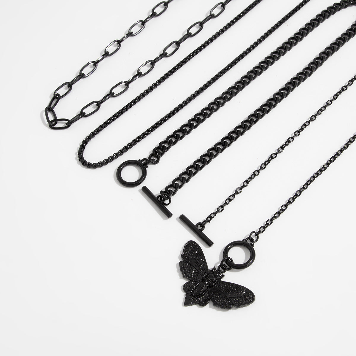 Skeleton Moth Punk Layered Chain Necklace