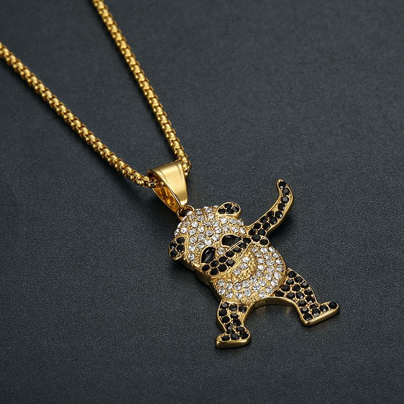 Steel Necklace - Statement Panda Pendant Necklace With Rhinestones West Coast Hip Hop Inspired