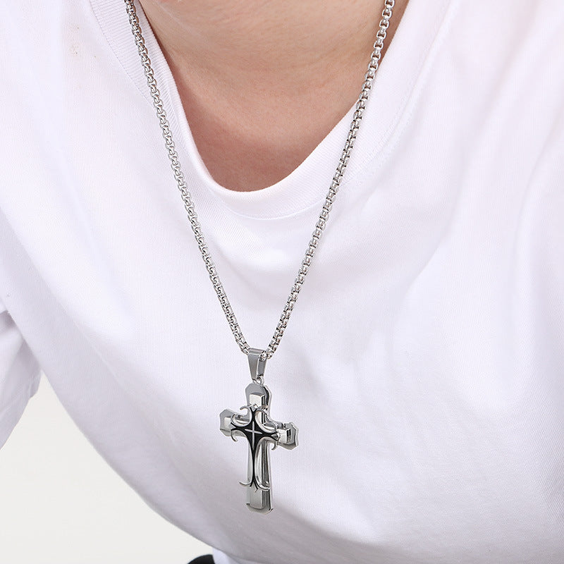 Planderful Men Cross Pendant Necklace Titanium Durable