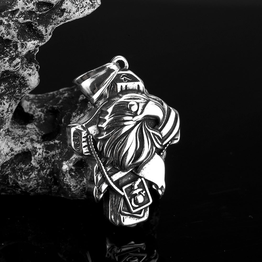 Vintage Men's Jewelry Eagle Cross Stainless Steel Pendant Necklace