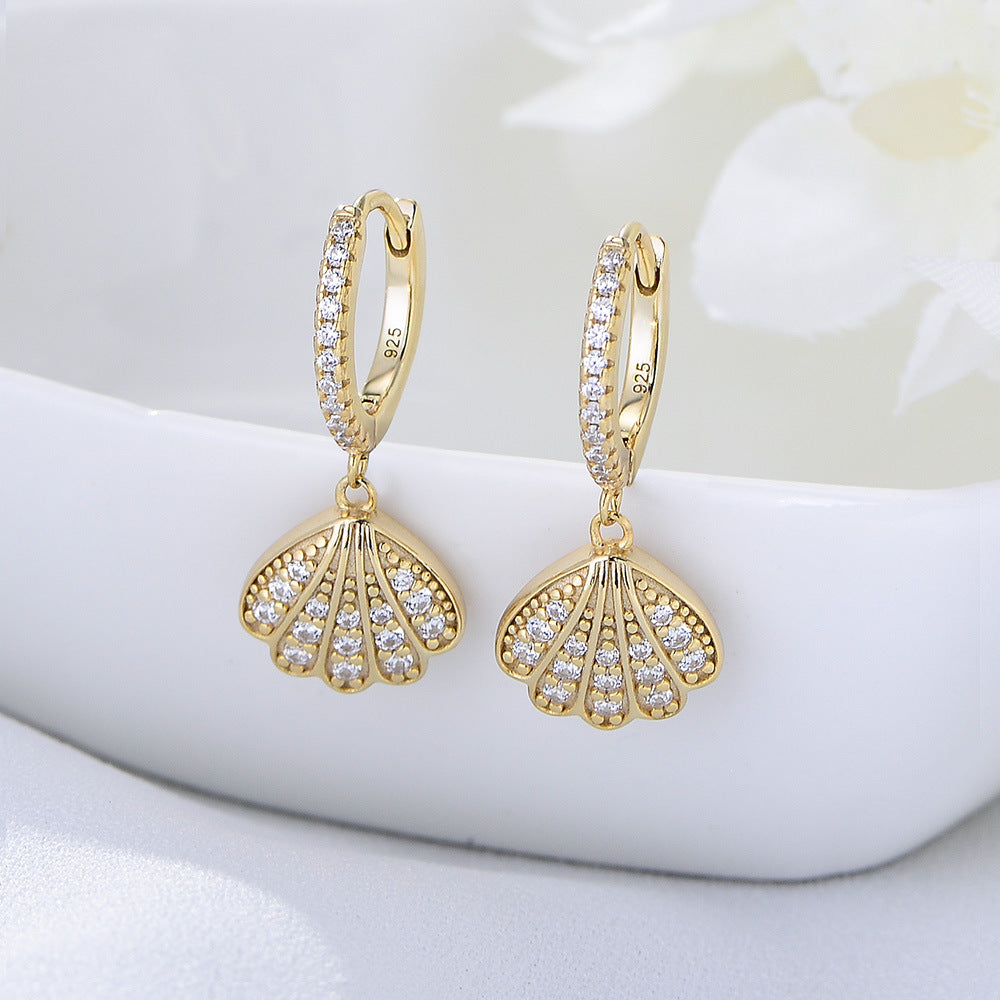 Jewelry S925 Silver Geometric Fan Full Zircon Earrings, High-End Earrings, Creative And Ear