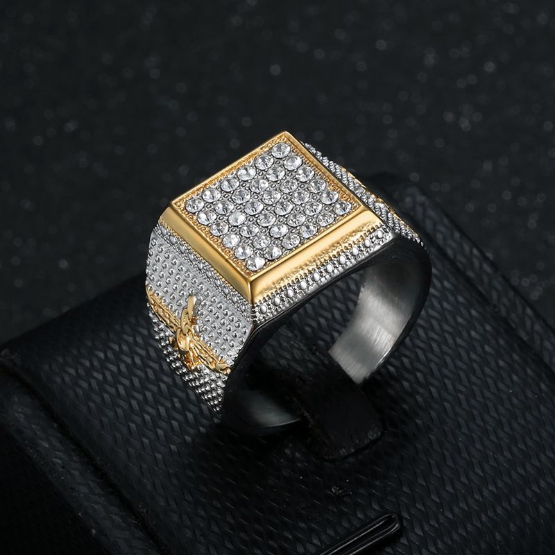 Planderful Hip Hop Ring Titanium Steel Gold Plated Zircon For Men Bold Urban Accessory