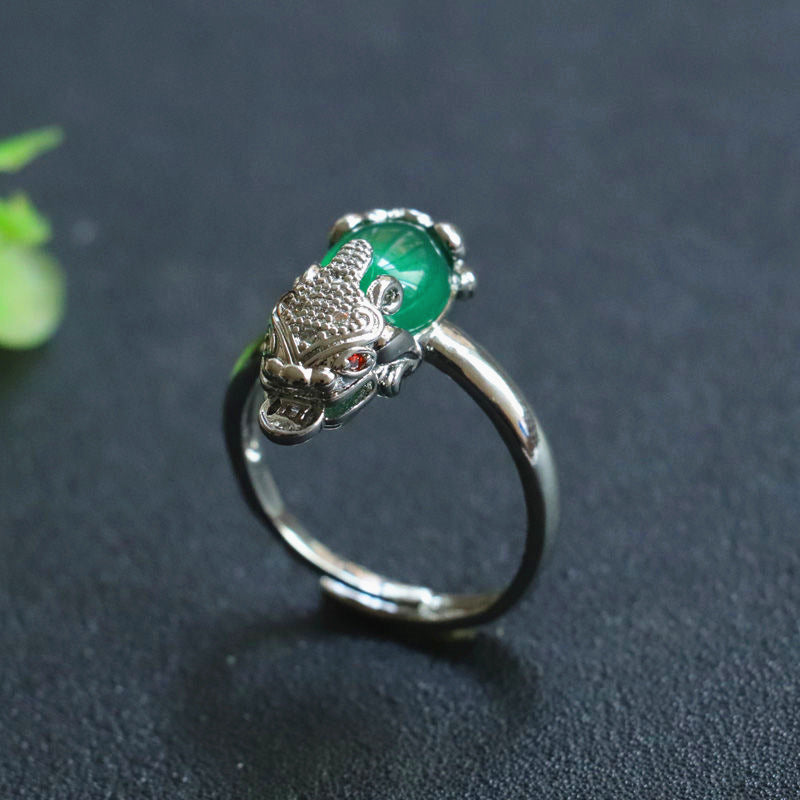 Green Chalcedony Pixiu Sterling Silver Ring from Fortune's Favor Collection
