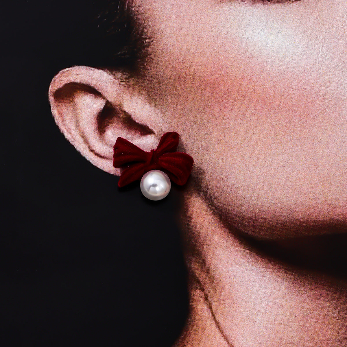 Romantic Vintage Red Velvet Bow Earrings with Pearl Accents