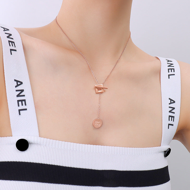 GoodLuck Titanium Clavicle Chain Necklace with Tassel Detail