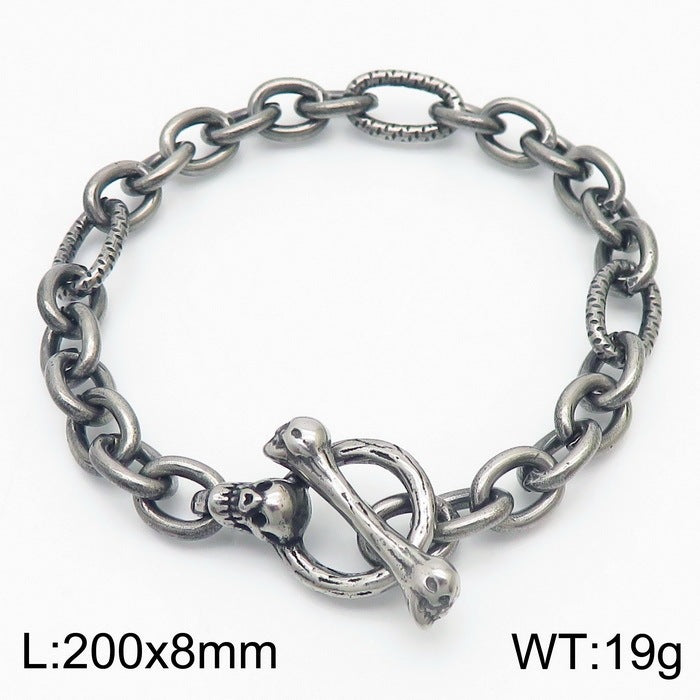 Punk Dark Wind Titanium Steel Bone Ot Buckle Bracelet – & Antique Unisex