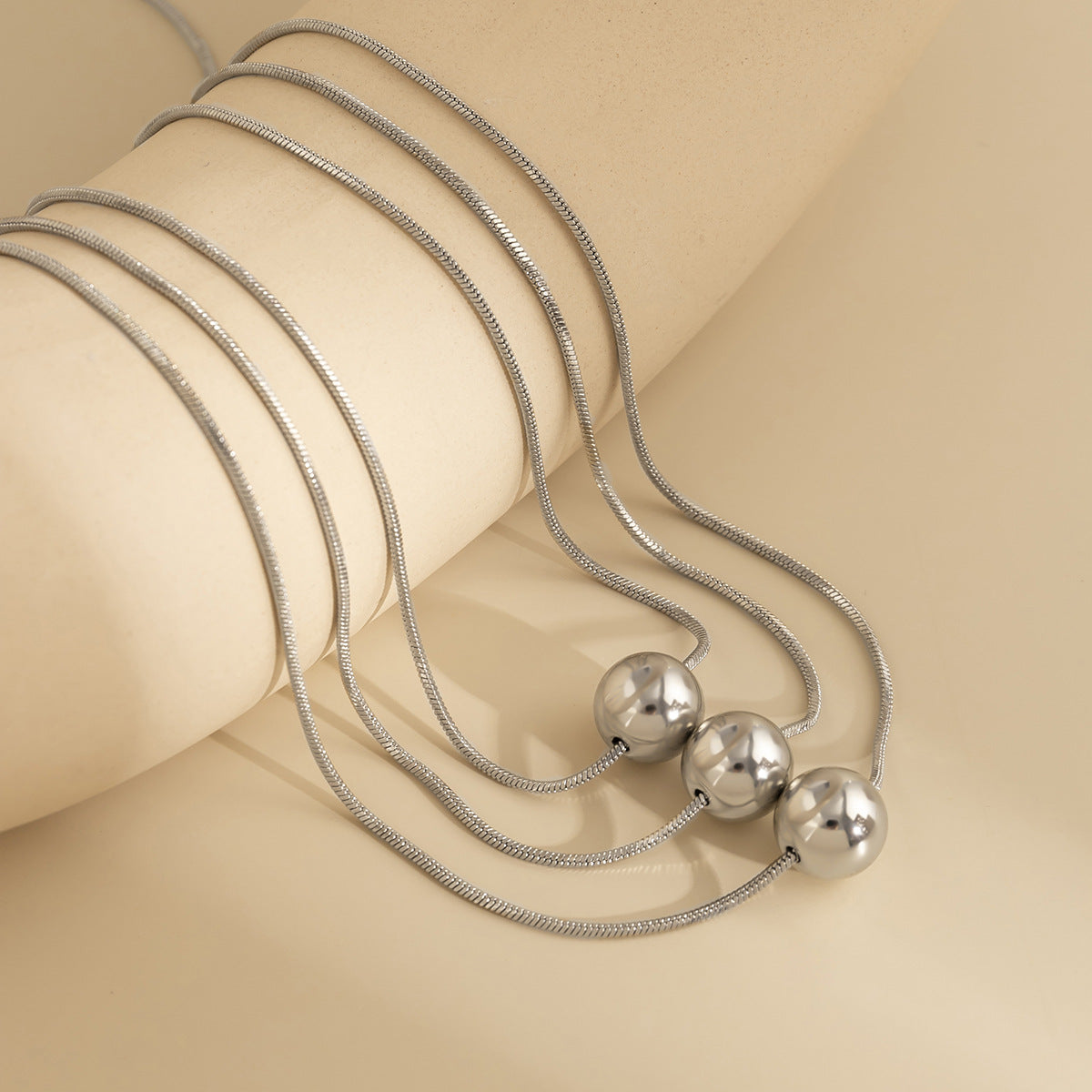 Planderful Vienna Verve Snake Bone Chain Necklace Multi Layer Bold Bead Pendant For Women Statement Jewelry