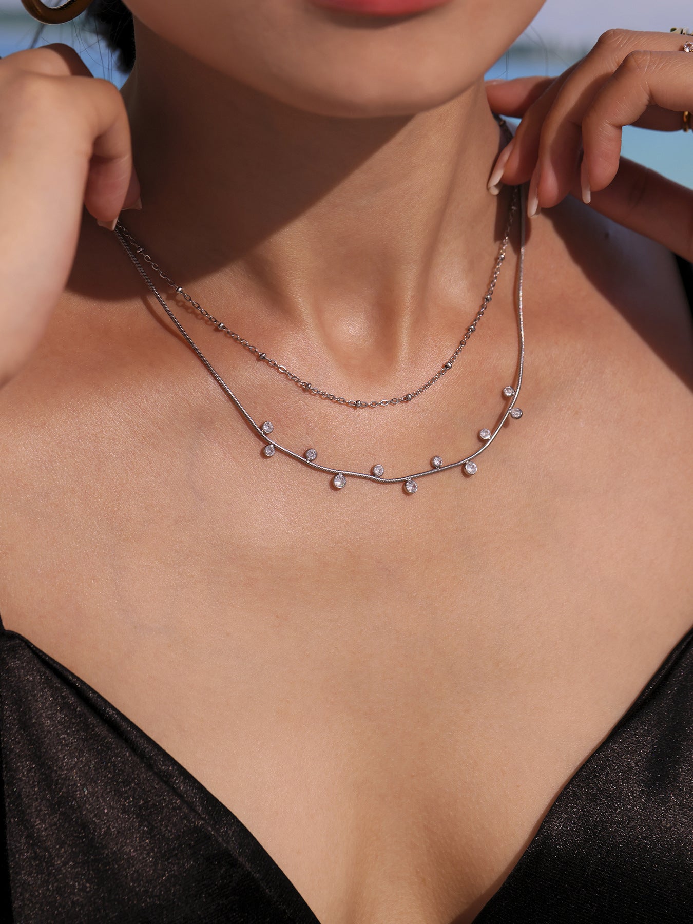 Planderful Zircon Necklace Exquisite Stainless For Women