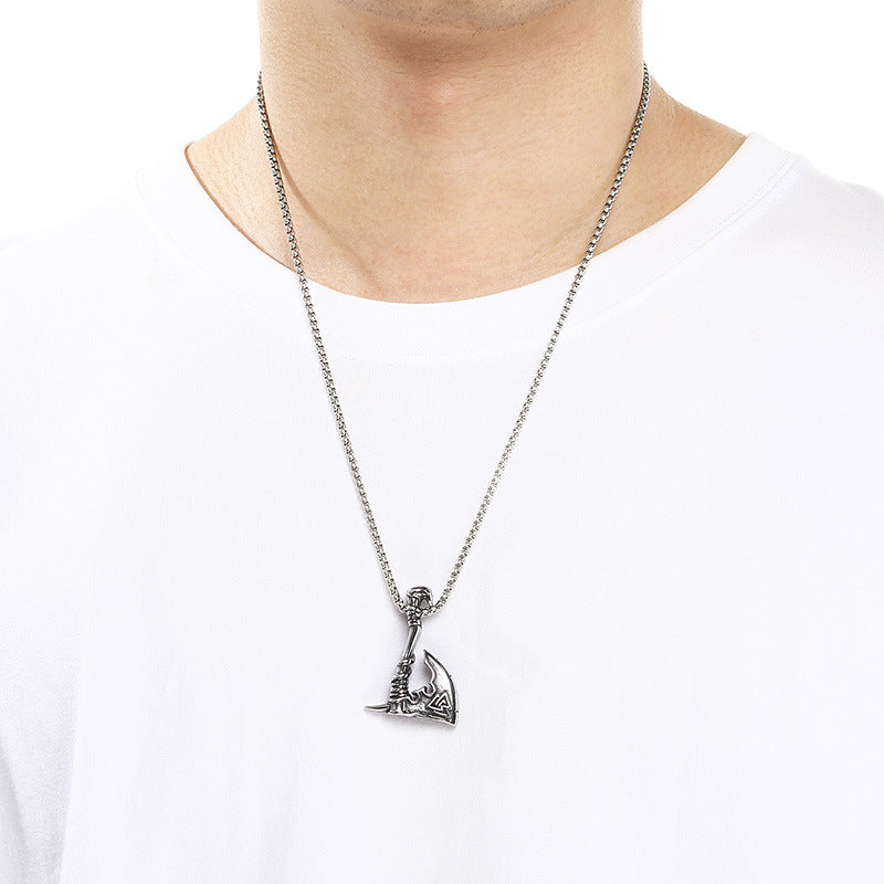 Nordic Viking Wolf Head Tomahawk Pendant, Retro Celtic Knot Warhammer Titanium Steel Necklace